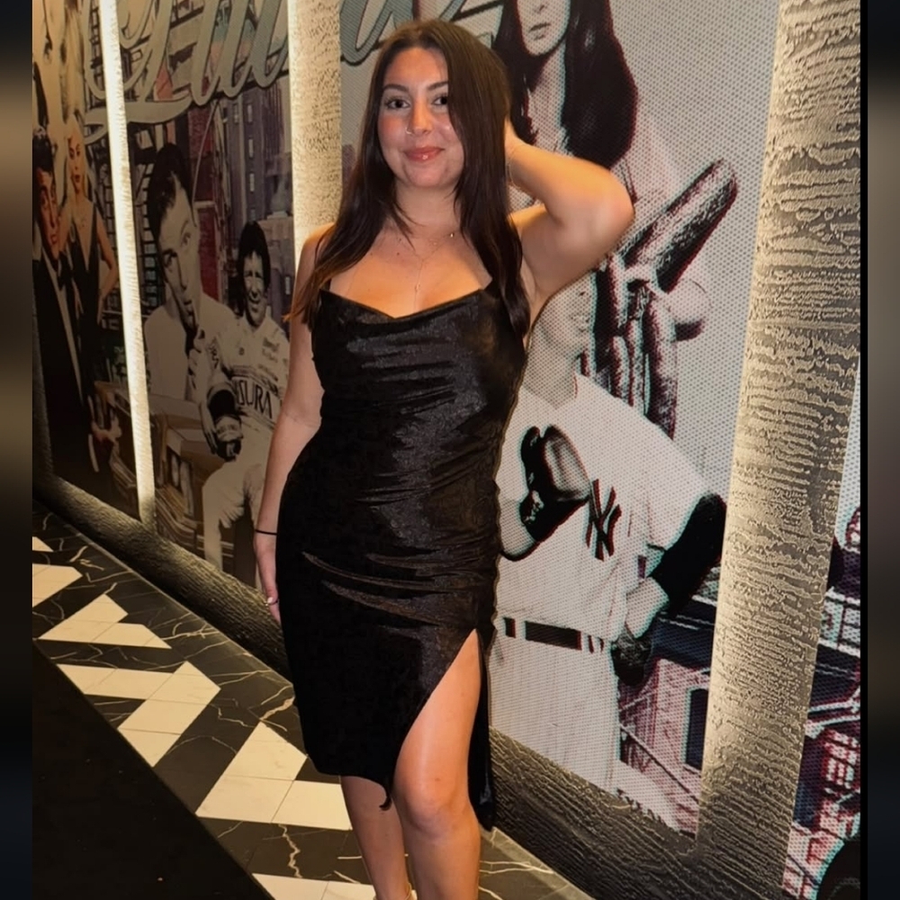 Kittenish Black Cowl Neck Midi Dress Medium